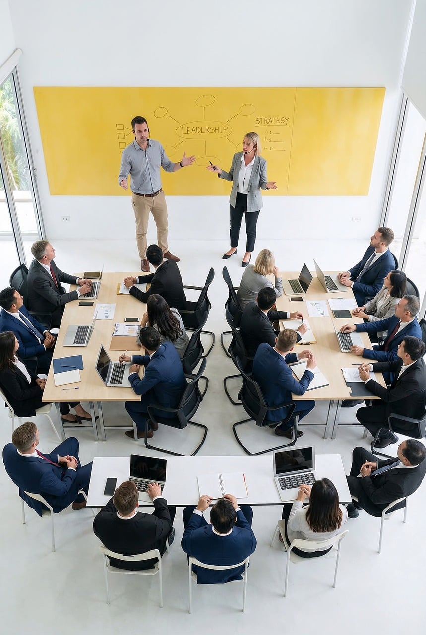 business, meeting, leadership, office, strategy, team, presentation, corporate, professional, workshop, seminar, collaboration, planning, group, management, brainstroming, board, suits, coworkers, executive, ai generated